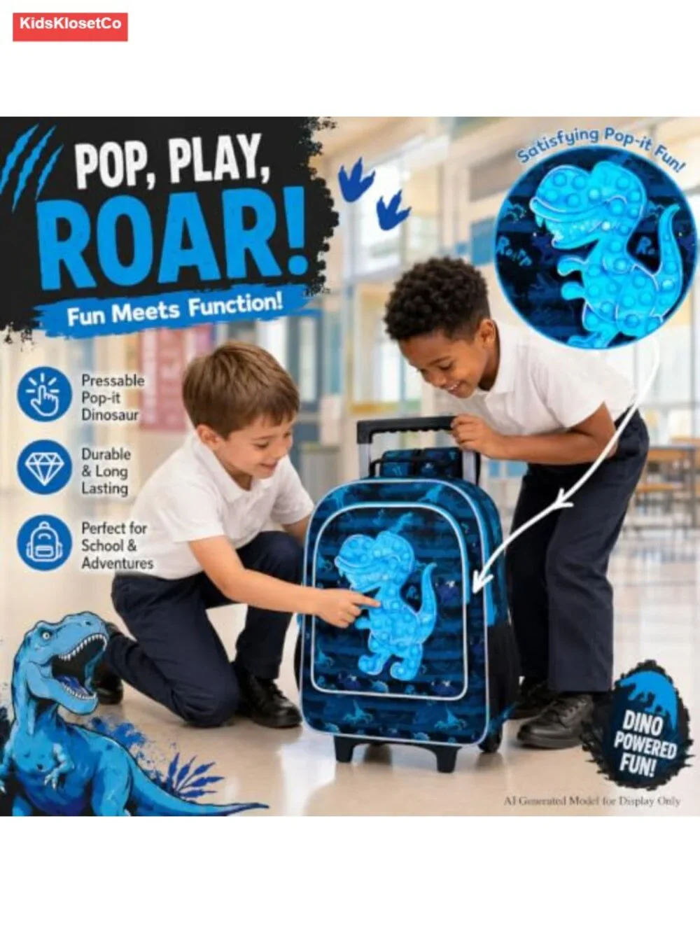 Rolling Backpack for Boys, Wheeled Bookbag with Lunch Box and Pencil Case, Kids